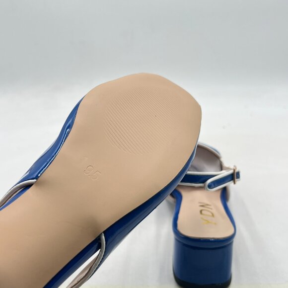 YDN Blue Square Toe Block Low Heels Slingback Formal Loafer Dressy Shoes Pump - Picture 6 of 8